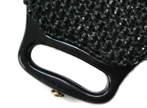 Vintage Black Raffia and Plastic Beaded Handbag,1… - image 8