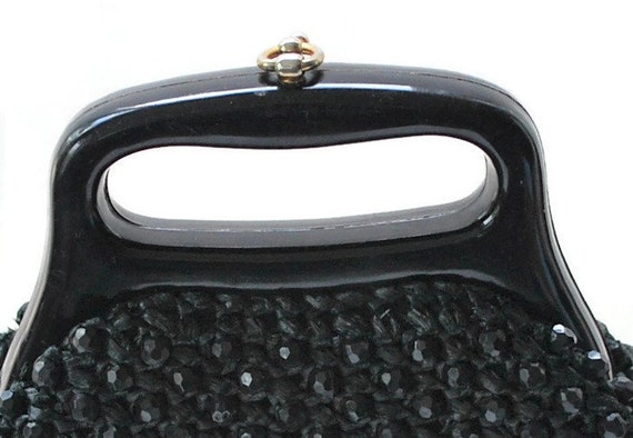 Vintage Black Raffia and Plastic Beaded Handbag,1… - image 7