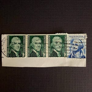 1965 Thomas Jefferson 1 Cent Stamps with 1967 George Washington 5 Cent Stamp