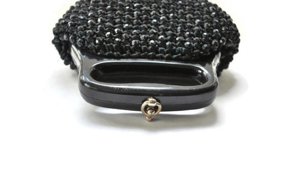 Vintage Black Raffia and Plastic Beaded Handbag,1… - image 4