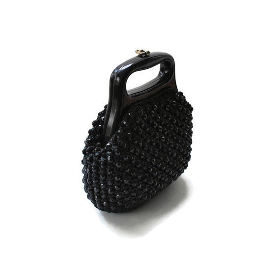 Vintage Black Raffia and Plastic Beaded Handbag,1… - image 5