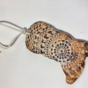 Boot Ornament, Rustic Ceramic White & Brown, Country Western Cowgirl Cowboy Southwestern Christmas Decoration