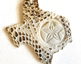 Texas Ornament, Rustic Ceramic White & Brown, Lone Star State, Southwestern Country Western Cowboy Cowgirl Art, Decor