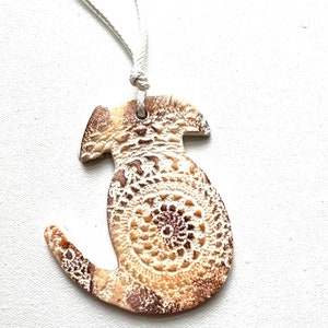 Dog Puppy Ornament, White & Brown Rustic Ceramic, Pet, Animal, Christmas Decorations