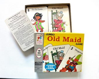 Vintage 1968 Jumbo Old Maid Game, Complete, Box, Cards, Instructions/Rules, 1960s Toys, Milton Bradley