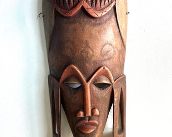 Vintage Primitive Ceremonial Tribal Mask, Kuba Tribe, Africa, Hand Carved Wood, African Wall Hanging, Art, Decor