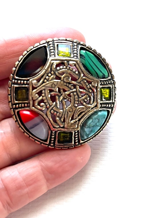 Miracle Brooch Pin, Marked England, Round, GoldTone,… Gem