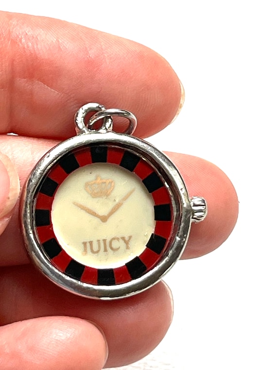 Juicy Couture Vintage Charm, Watch Face, Red & Black, Silver Tone Metal, Costume Jewelry