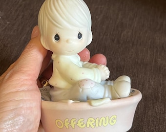 Vintage 1997 Precious Moments Only One Life To Offer/Tithe Bowl Figurine, Porcelain, Enesco #325309, Spiritual Religious Church Decor, Gift