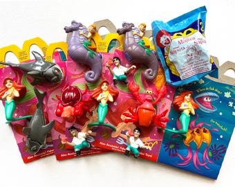 17-pc The Little Mermaid Vintage McDonalds & Burger King 1990s Toys, Disney/Pixar, 4 Happy Meal Boxes, Ariel, Prince Eric, Sebastian