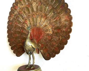 Vintage Brass Peacock Figurine, India/Indian, Bird Art, Decor