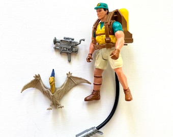 Vintage Jurassic Park Lost World Nick Van Owen Figure, Video Camera, Spray  Blaster and Baby Pteranodon Dinosaur, 1990s Kenner Toys, Complete