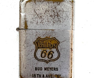 Vintage Phillips 66 Cigarette Lighter, Dundee, 1950s/1960s, Silver Tone Metal