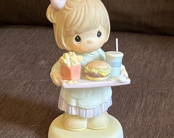 Vintage 2001 Precious Moments Our Friendship Was Made to Order Figurine, Porcelain, Enesco #879134, Waiter/Waitress, Fast Food Decor, Gift