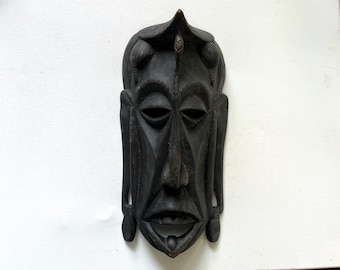 Vintage Primitive Tribal Mask, Ivory Coast Baule, Hand Carved Wood, West Africa,  African Wall Hanging, Art, Decor