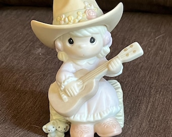 Vintage 1996 Precious Moments Cowgirl Hallelujah Hoedown Figurine, Porcelain, Enesco #163864, Guitar, Country Western Decor, Gift