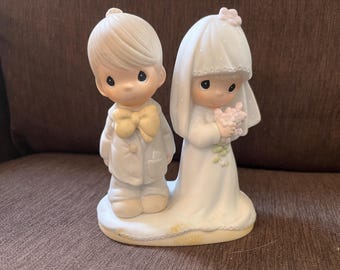 Vintage 1979 Precious Moments The Lord Bless You And Keep You Figurine, Porcelain, 1970s Enesco #E-3114,  Bride & Groom Wedding Cake Decor