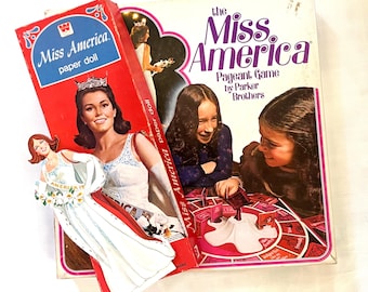 Lot of 2 Vintage 1974 Miss America Pageant Board Game & Paper Dolls, 1970s Parker Brothers, Whitman, Memorabilia Ephemera Toys