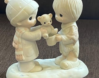 Vintage 1983 Precious Moments Christmastime Is For Sharing Figurine, Porcelain, Enesco #0504, Bear, Christmas 1980s Decor, Gift