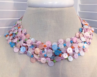 MOP Shell Button-bead Necklace 20-inch with 9 Strands of Pastel Colors SUMMER FASHION