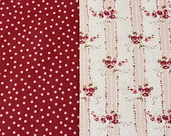 Vintage Fabric ENGLISH COTTAGE by Henry Glass Paired With Vintage Faye Burgos Polka Dot Companion 2003 ~ 1 Yard Each