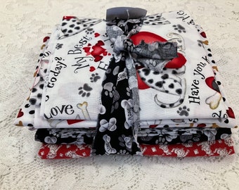 Pampered Pooch ~ Cute to Boot Vintage Puppies-Hearts-Dog Bones Fabric GENEROUS REMNANT BUNDLE