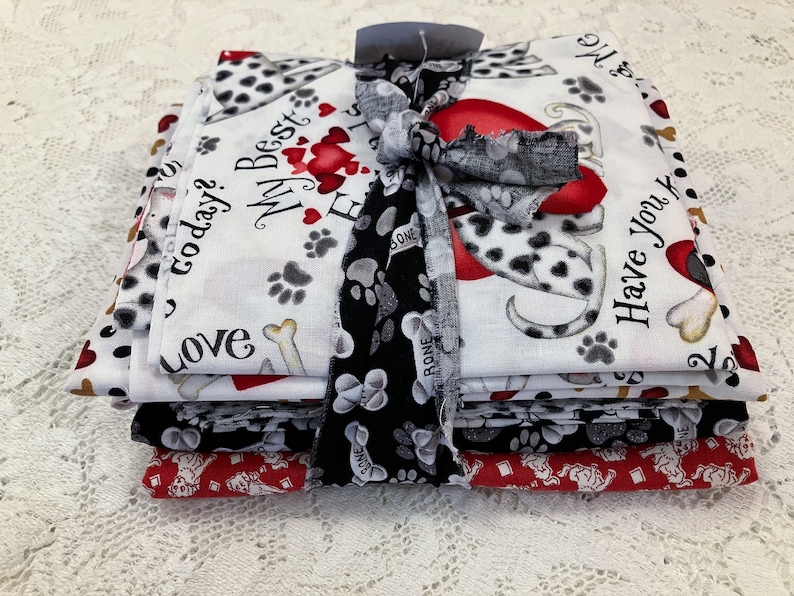 Pampered Pooch Cute to Boot Vintage Puppies-Hearts-Dog Bones Fabric GENEROUS REMNANT BUNDLE image 1