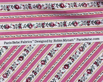 Paris Bebe Original by Robin Mynatt 2005 PINK ROSE TICKING Stripe Fabric ~ Last Piece ~ Hard to Find