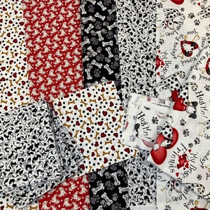 Pampered Pooch Cute to Boot Vintage Puppies-Hearts-Dog Bones Fabric GENEROUS REMNANT BUNDLE image 3