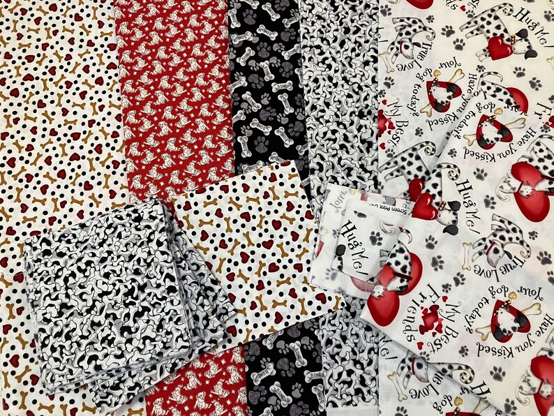 Pampered Pooch Cute to Boot Vintage Puppies-Hearts-Dog Bones Fabric GENEROUS REMNANT BUNDLE image 3