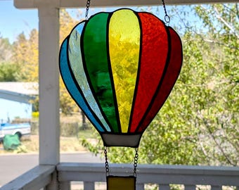 Hot Air Balloon Stained Glass Sun Catcher, Multi-Colored Window Decoration