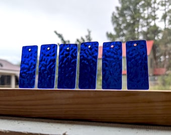 Dark Blue Textured Stained Glass Chime Pieces – Rectangle Shape, Pre-Drilled 1 hole (6 pcs)