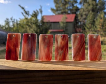 Multi Colored Red Opaque Textured Stained Glass Chime Pieces – Pre-Drilled - Rectangle Shape, (6 pcs)