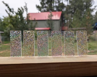 Clear Iridescent Textured Stained Glass Chime Pieces – Pre-Drilled 1 hole - Rectangle Shape, (6 pcs)