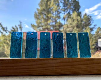 Blue Clear Textured Stained Glass Chime Pieces – Pre-Drilled - Rectangle Shape, (6 pcs)