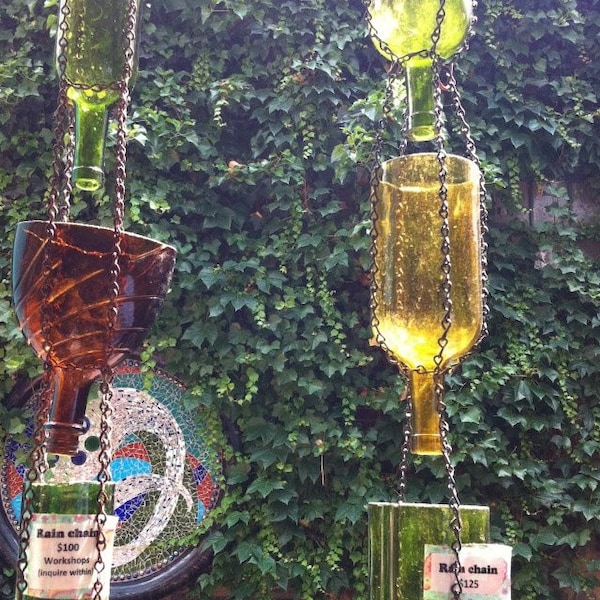 Eco-friendly Up-Cycled Wine Bottle Rain Chain/ Rain Catcher