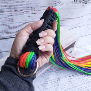 ADULT ONLY - Gay Pride Flogger, Punishment play flogger, Poly play flogger, Bisexual Pride, Fetish toys, Flexible Black Handle, pre-order