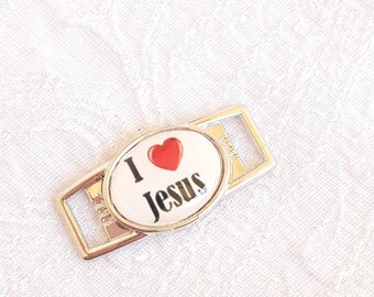 Shoelace Charms, I Love Jesus (love  symbolized with a heart)