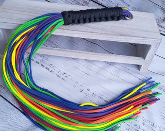 ADULT ONLY - Gay Pride Flogger, Punishment Flogger, Poly Play Flogger, Bisexual Pride, Fetish toys, Flexible Black Handle (Made to Order)