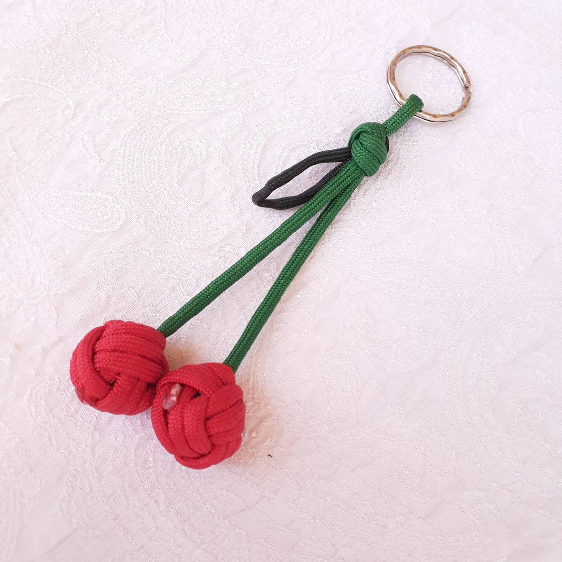Cherry keychain fruit key chain zipper pull red and green Etsy