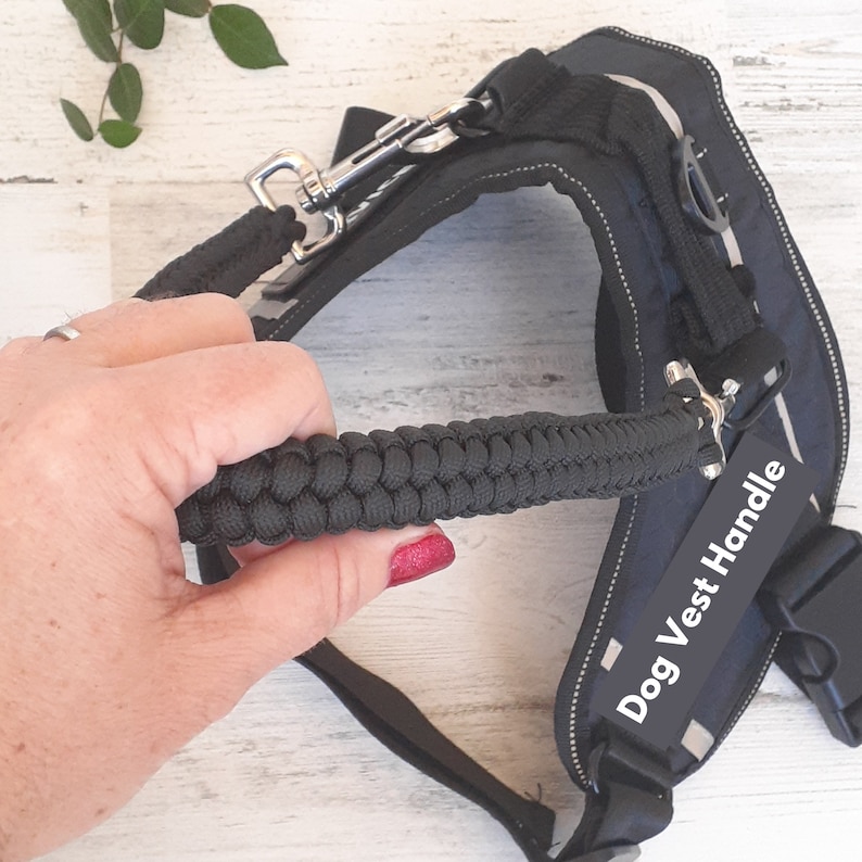 Dog Harness Vest Handle, Single handle with Dual Swivel Hooks, Stitched Solomon's Knot, Choose your color (Made to Order) Black