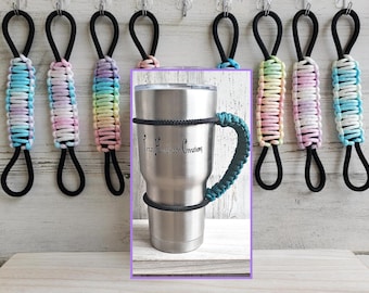 Coffee Tumbler 30oz or 24oz Tapered Mug, Hand Dyed Stretchable Water Bottle Handle, Mug Handle, Single handle, (Made to Order)