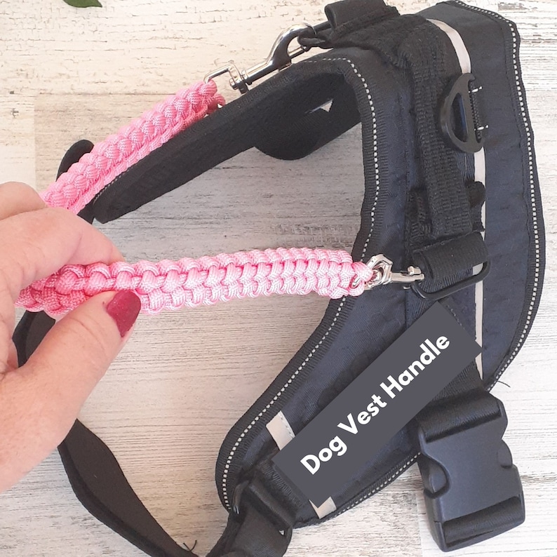 Dog Harness Vest Handle, Single handle with Dual Swivel Hooks, Stitched Solomon's Knot, Choose your color (Made to Order) Rose Pink