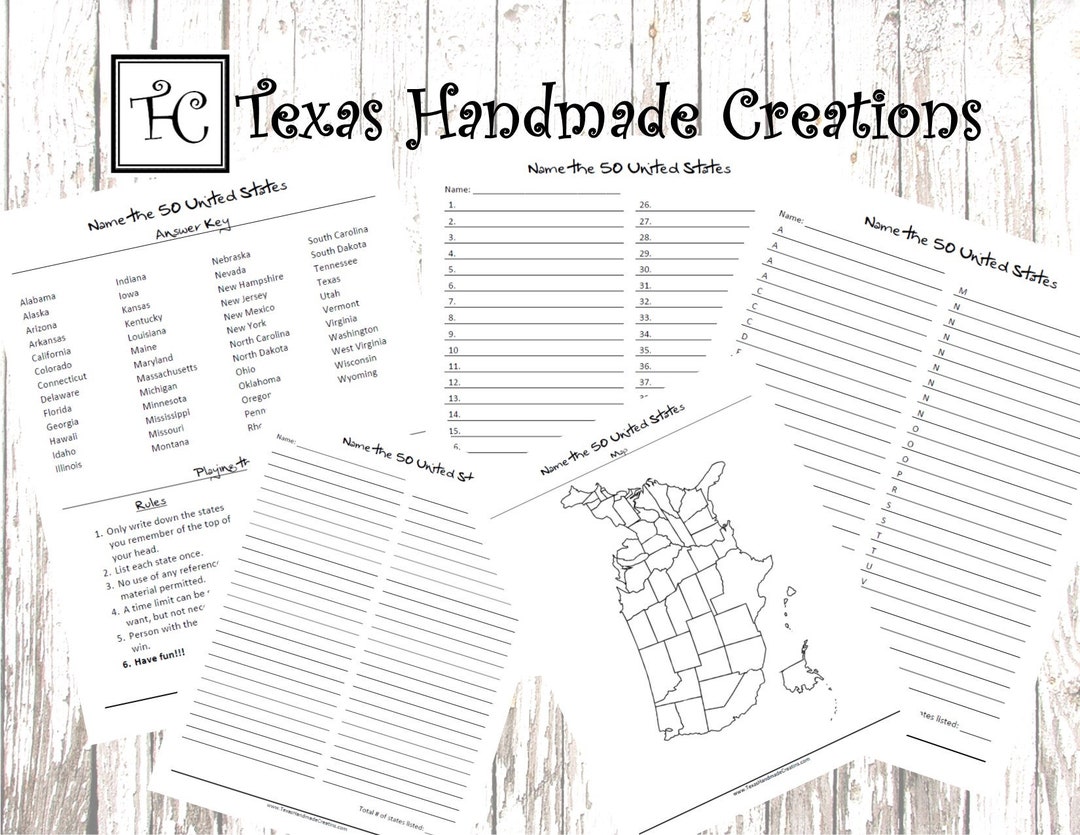 Printable Game Name the 50 USA States Portrait PDF Format Etsy