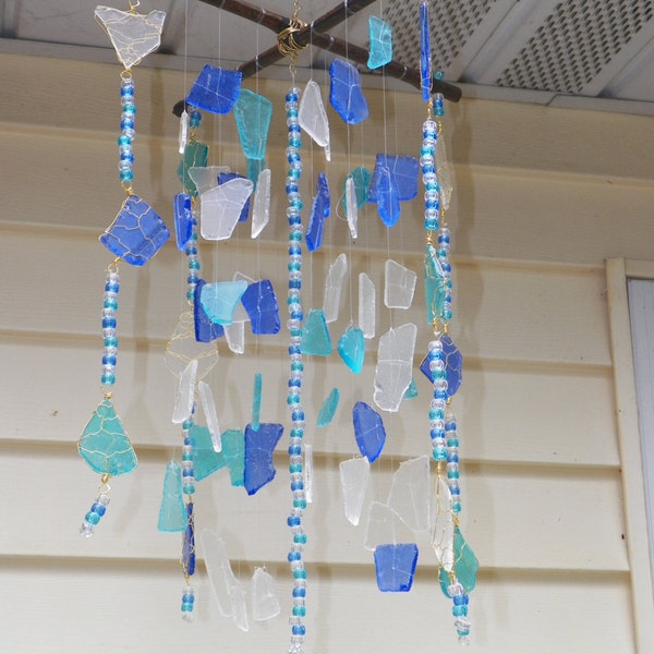 Blaue Meer Glas Windchime mit 3D Perlen Delphin