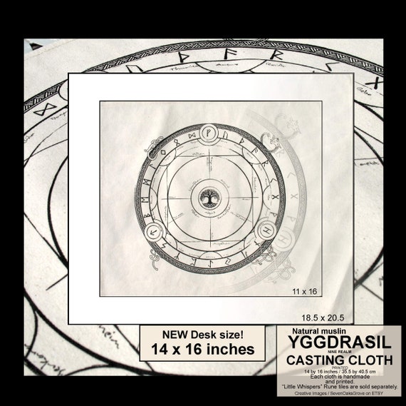 Desktop Yggdrasil Rune Cloth Natural Muslin DESKTOP size 14 by 16 inches