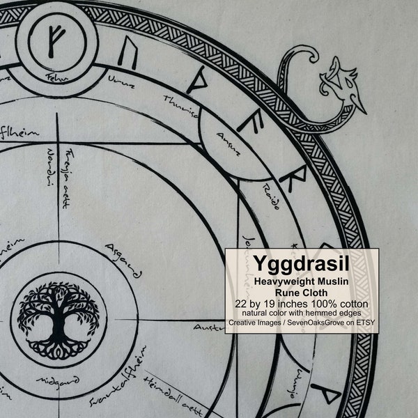 Yggdrasil Runen Tuch Natur Musselin