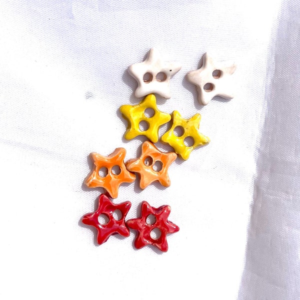 1/2"  small Yellow Star Buttons - Ceramic Star Buttons - sold as set of 2 pcs - Christmas Star buttons