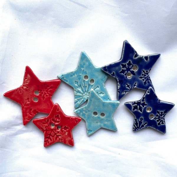 1 5/16” & 1" Snowflake Star Buttons - Ceramic Buttons - Ceramic Star Buttons - different colors available - sold individually