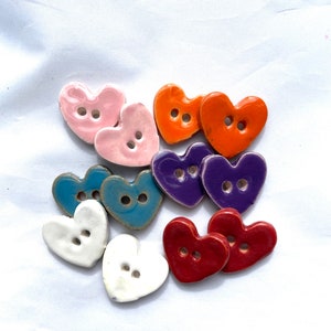 11/16&quot; Heart Buttons - Ceramic Buttons - Heart Buttons - sold as set of two - different colors available